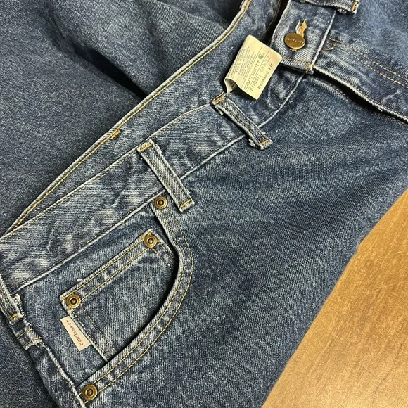 Carhartt great shape 100% cotton blue denim relaxed fit brown pockets mens jeans - Picture 5 of 8